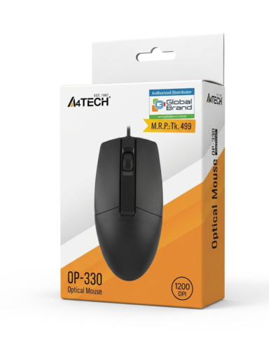 A4TECH OP-330 Optical Wired Mouse – 1200 DPI – Ergonomic Design - Image 3