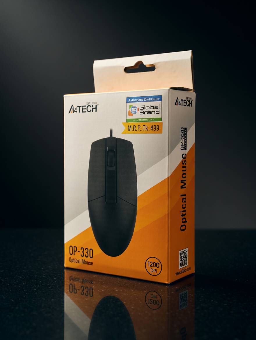 A4TECH OP-330 Optical Wired Mouse – 1200 DPI – Ergonomic Design - Image 2